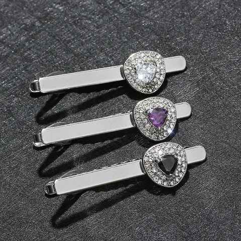 Men's Business Alloy Tie Clip Heart Shape Inlaid Zirconia Rhinestone Elegant Formal Necktie Bar Wedding Party Jewelry Accessory