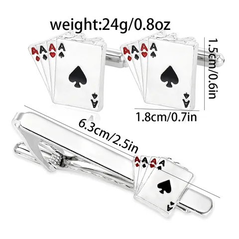 Men's Poker Ace Of Spades Tie Clip And Cufflinks Alloy Enamel Business Suit Accessories Wedding Groom Gift
