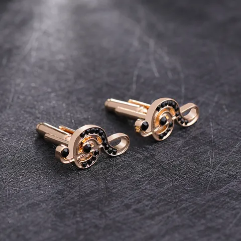 Musical Note Treble Clef Cufflinks For Men Gold Plated Alloy Black Rhinestone Business Wedding Shirt Accessories Jewelry