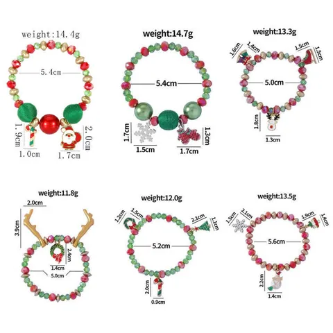Christmas Beaded Charm Bracelet Set Alloy Enamel Santa Claus Snowman Snowflake Stretch Bracelet Festive Holiday Jewelry Gift For Women Kids