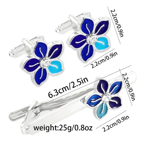 Vintage Alloy Enamel Flower Cufflinks And Tie Clip Set With Rhinestone For Men Business Formal Shirt Wedding Party Jewelry