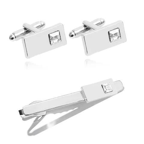 Minimalistische Legering Heren Manchetknopen En Daspeld Set Met Vierkante Zirkonia Zilveren Zakelijk Pak Accessoires Sieraden