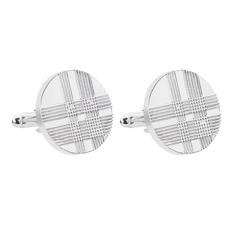 Boutons de Manchette Ronds en Alliage Vintage pour Hommes Plaqués Argent Motif Grille Accessoires de Chemise Française Mariage Bijoux
