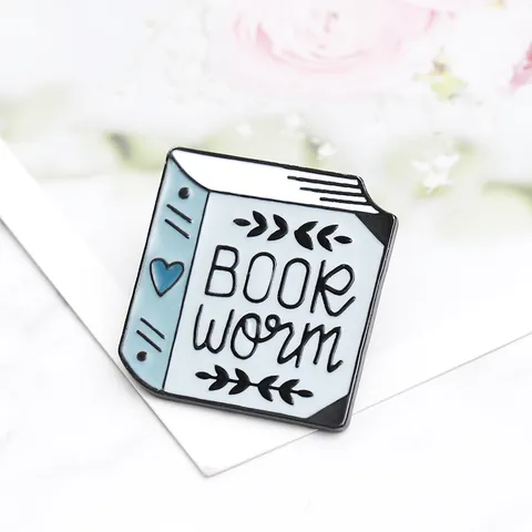 Cartoon Enamel Book Brooch Pin For Women Alloy Artistic Heart Book Worm Slogan Jewelry Gift Accessories