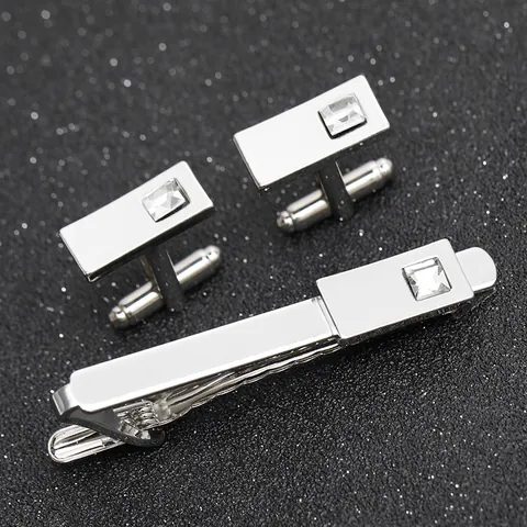 Minimalistische Legering Heren Manchetknopen En Daspeld Set Met Vierkante Zirkonia Zilveren Zakelijk Pak Accessoires Sieraden