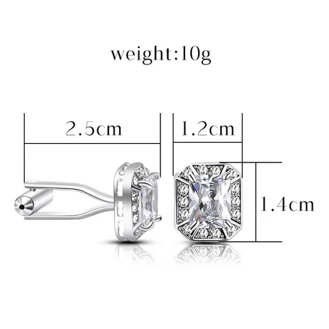 Luxury Copper Zirconia Cufflinks For Men Business Wedding Shirt Accessories Silver Tone Square Zircon Cuff Links Jewelry