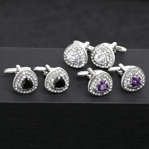 Boutons de Manchette Français en Cuivre Affaires pour Hommes Mode Triangle Strass Géométrique Chemise Boutons Bijoux Accessoires