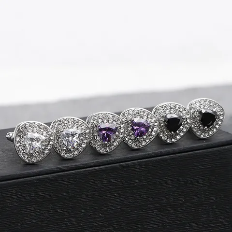 Boutons de Manchette Français en Cuivre Affaires pour Hommes Mode Triangle Strass Géométrique Chemise Boutons Bijoux Accessoires
