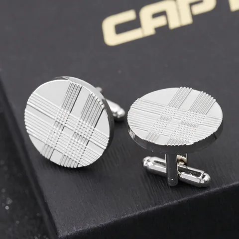 Boutons de Manchette Ronds en Alliage Vintage pour Hommes Plaqués Argent Motif Grille Accessoires de Chemise Française Mariage Bijoux