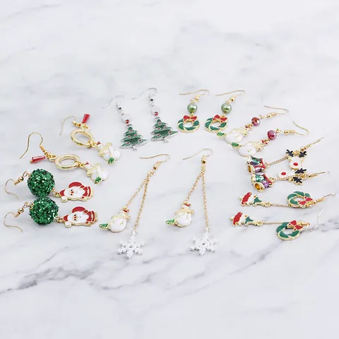 Christmas Alloy Enamel Earrings Cute Elk Santa Claus Christmas Tree Bell Drip Oil Earrings Holiday Party Jewelry