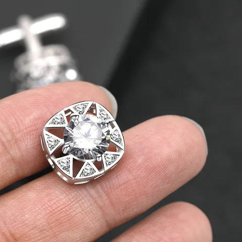 Franse Stijl Vierkant Opengewerkt Koper Strass Manchetknopen Voor Heren Luxe Zakelijk Formeel Overhemd Geometrisch Ontwerp