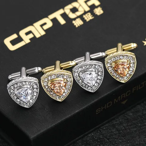 Men's Business Triangular Zirconia Cufflinks Copper Gold Silver Plated Rhinestone Geometric Cufflinks For Wedding Formal Shirts Jewelry