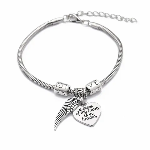 Memorial Angel Wing Heart Necklace Keychain Bracelet Silver Alloy Commemorative Jewelry For Women Gift