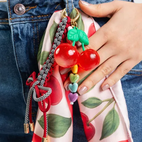 Kirsche Taschenanhänger Regenbogen Herzperlen Schleife Schlüsselanhänger Für Damen Harz Frucht Anhänger Schlüsselring Zubehör