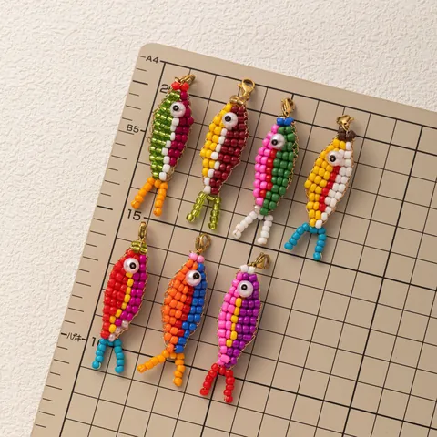 Llavero de Pez Hecho a Mano Cuentas Acero Inoxidable Perla Artificial Colorido Animal Colgante Bolso para Mujer Joyería Diaria