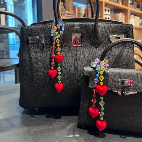 Colorful Acrylic Beaded Bag Charm Pendant With Red Heart Decoration Fashion Macaron Style Bag Chain Accessory For Women