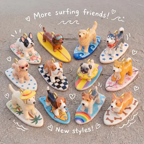 Cartoon Surfing Dog Pendant Necklace Vacuum Gold Plated Copper Puppy Charm DIY Jewelry French Bulldog Animal Chain For Women