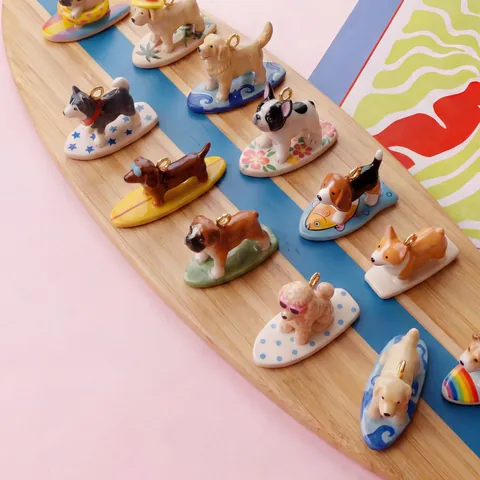 Cartoon Surfing Dog Pendant Necklace Vacuum Gold Plated Copper Puppy Charm DIY Jewelry French Bulldog Animal Chain For Women