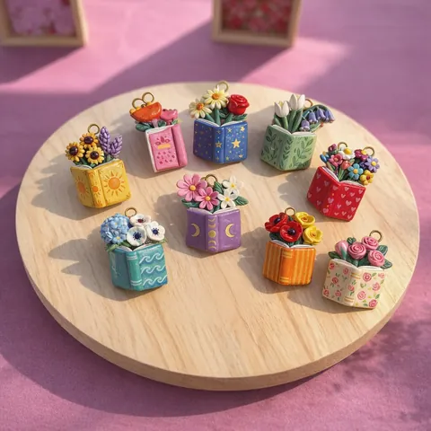 Artistic Miniature Book Flower Pendant Necklace Alloy 3D Floral Book Charm For Women Girls Pastoral Aesthetic Jewelry Gift