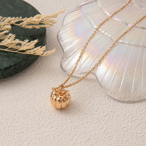 Collana Con Pendente a Zucca in Rame e Acciaio Inossidabile Placcato Oro per Donna Halloween Vintage Tema Autunnale Accessori Gioielli Regalo