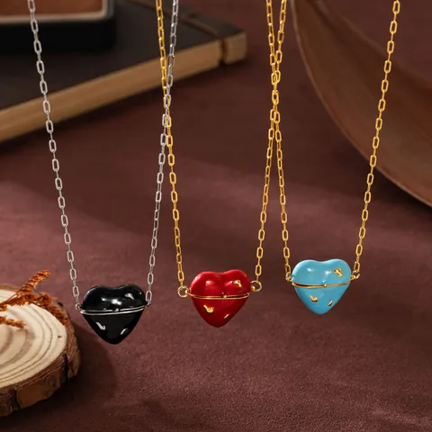Vintage Enamel Heart Pendant Necklace For Women Copper Hidden Pearl Secret Compartment Locket Jewelry Valentine Day Gift