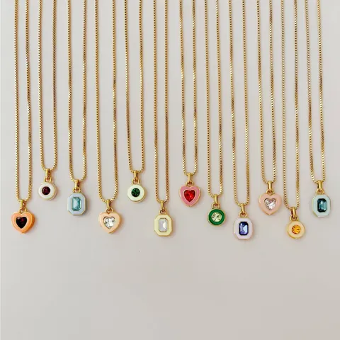 18K Vergoldet Edelstahl 12 Monate Geburtsstein Anhänger Halskette Für Damen DIY Kristall Emaille Herz Rund Schmuck Geschenk