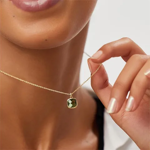 Minimalist Stainless Steel Square Crystal Pendant Necklace For Women 18K Gold Plated Emerald Blue Pink Choker Fashion Jewelry