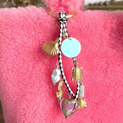Adorno de Bolso Marino Bohemio Acero Inoxidable Cuero Cuerda Trenzada Llavero Para Mujer Estrella de Mar Concha Corazón