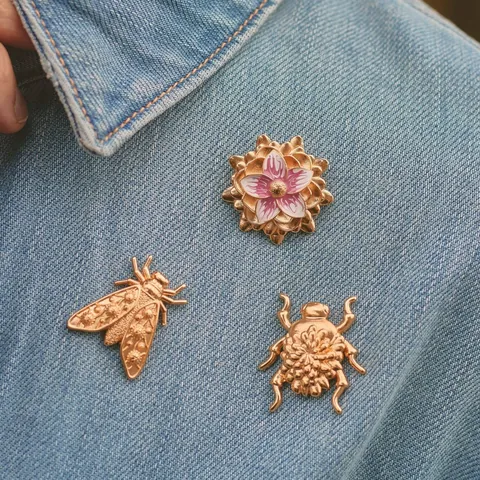 Vintage 18K Vergulde Koperen Brosche Voor Vrouwen Emaille Bloem Insekt Cicade Kever Libel Lieveheersbeestje Strass Sieraden