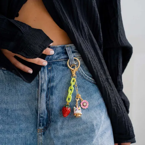 Vintage Legering Fruit Bloem Hart Tashanger Sleutelhanger Voor Vrouwen Niche Ontwerp Gekleurde Kralen Tas Charme Sieraden Accessoires