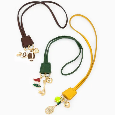 Sports Theme Bag Charm Creative Leather Lanyard Tennis Golf American Football Helmet Heart Pendant Alloy Keychain Accessory For Women Bag