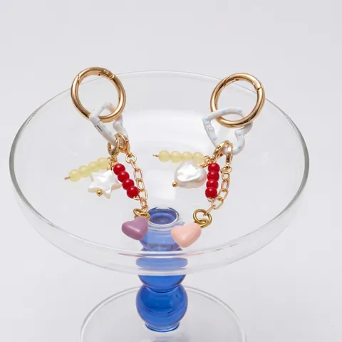 DIY 18K Verguld Koperen Tas Hanger Sleutelhanger Kleurrijke Kralen Schelp Hart Ster Maan Fruit Hanger Voor Vrouwen Tas Decoratie