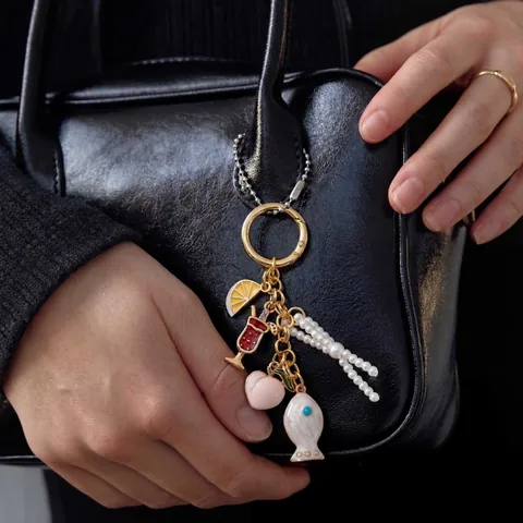18K Gold Vergoldet Kupfer Taschenanhänger Schlüsselanhänger Emaille Frucht Herz Taxi Windmühle Anhänger Für Damen Taschen Deko