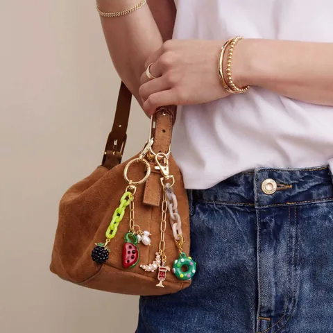 18K Verguld Koperen Tasbedel Sleutelhanger Met Gekleurde Kralen Fruit Bloem Hanger Voor Vrouwen Mode Tas Accessoires Decoratie