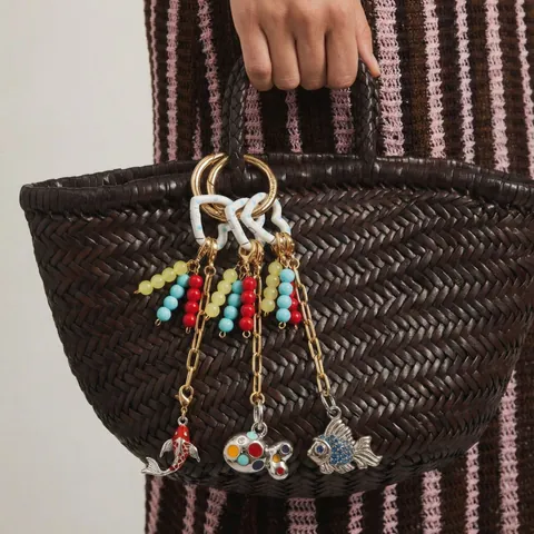 Bohemian Handmade Woven Keychain Multi Color Beaded Bag Pendant Enamel Fish Evil Eye Heart Charm 18K Gold Plated Key Ring For Women