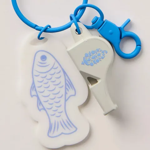 Cute Fish Flower Design Bag Charm With Whistle Telephone Cord Spiral Wristband Alloy Acrylic Keychain For Bags Backpacks Accessory
