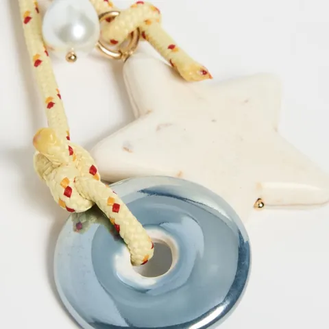 Retro Star Heart Ceramic Bead Bag Charm Woven Rope Keychain For Women Handbag Decoration Gold Plated Fashion Accessories
