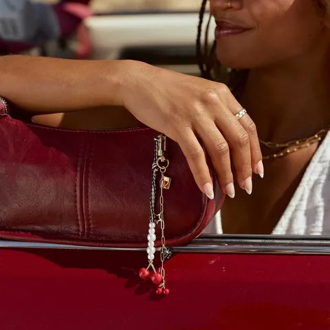 Retro Würfel Kirsche Taschenanhänger Künstliche Perle Geflochtenes Seil Schlüsselanhänger Gold Legierung Stern Herz Anhänger Damen