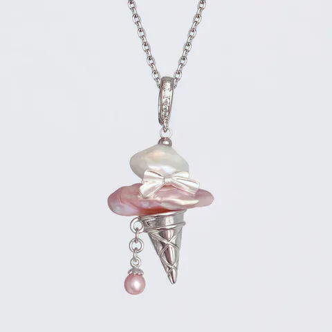 Collar de Perlas Artificiales Colgante de Helado y Lazo Joyería de Aleación para Mujer Dulce Perla Barroca Artificial Animal Pez Cangrejo Ballena Encanto Clavícula Regalo
