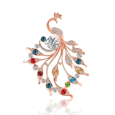 Eleganter Roségold Legierung Pfau Brosche Mit Buntem Strass-Inlay Für Damen Party Hochzeit Tier Breastpin Schmuck Geschenk