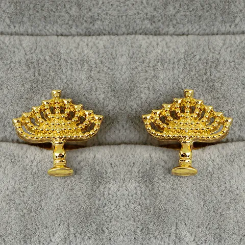 Gold Menorah Men's Cufflinks Zinc Alloy Vintage Religious Candle Holder Design Shirt Cuff Links Jewelry Gift For Men
