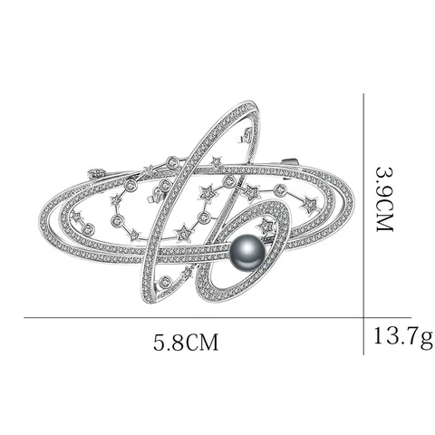 Broche De Galaxia Cielo Estrellato Para Mujer Geométrico Cobre Zirconia Estrella Órbita Broche Con Perla Artificial De Imitación Joyería Moda