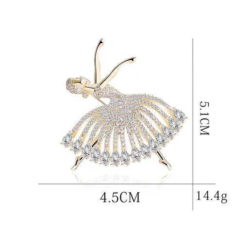 Elegant Ballet Dancing Girl Brooch For Women Creative Copper Rhinestone Inlaid Dancer Pin Apparel Accessories Jewelry Gift