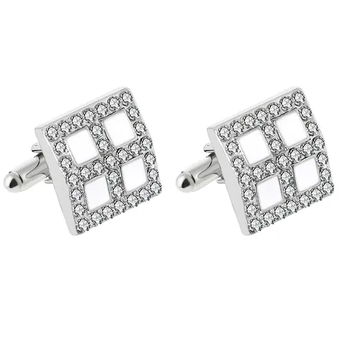 Herren Business Quadratisch Strass Manschettenknöpfe Silber Vergoldet Zinklegierung Weiß Emaille Geometrisches Muster Hemd Schmuck