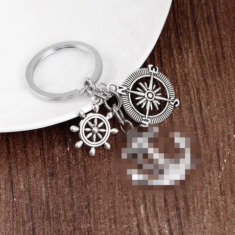 Nautical Compass Ship Wheel Anchor Keychain Vintage Silver Alloy Metal Key Ring Sailor Friendship Jewelry Gift For Men Women