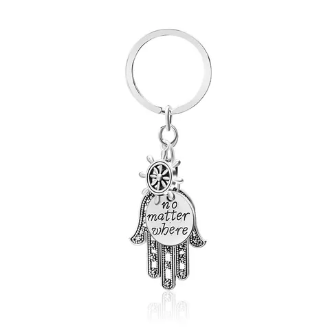 Retro Antiksilber Legierung Hand Der Fatima Schiffsruder Schlüsselanhänger No Matter Where Gravierter Anhänger Nautik Geschenk