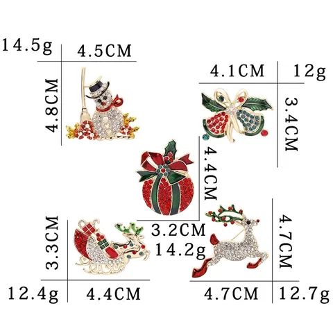 Spilla di Natale in Lega Strass Smalto Pupazzo di Neve Renna Slitta Campana Modello Vacanza Festa Decorazione Regalo Donna Gioielli