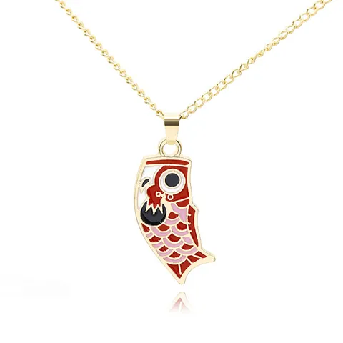 Collana con Pendente e Spille a Forma di Pesce Koi Koinobori in Lega Smaltata in Stile Giapponese Gioielli Animali Multicolore per Donna Regalo