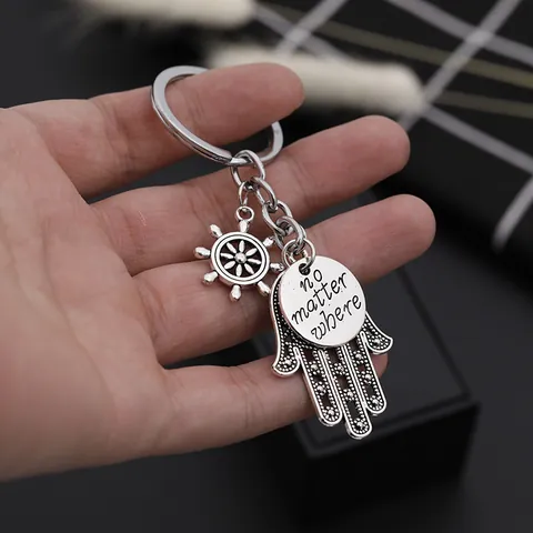 Retro Antiksilber Legierung Hand Der Fatima Schiffsruder Schlüsselanhänger No Matter Where Gravierter Anhänger Nautik Geschenk