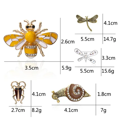 Vintage Alloy Insect Brooch Bee Dragonfly Snail Beetle Rhinestone Enamel Pin Jewelry Women Coat Accessory Decoration
